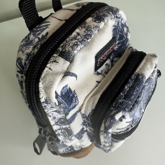 Vintage JANSPORT Mini Back Pack Coin Purse Wristlet Charm Blue Floral Leather - Picture 13 of 16